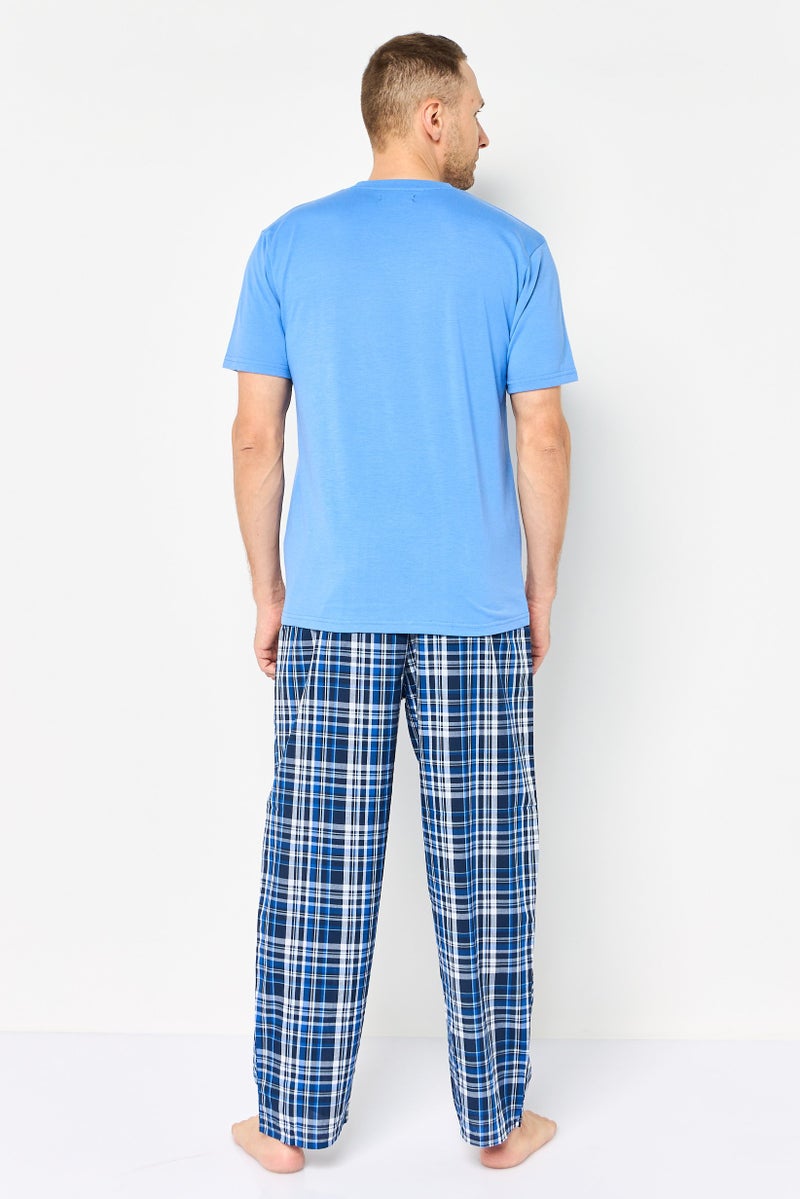 Algspar Men 2 Pieces Checkered Top And Pants Nightwear Set, Multicolor - Image 4